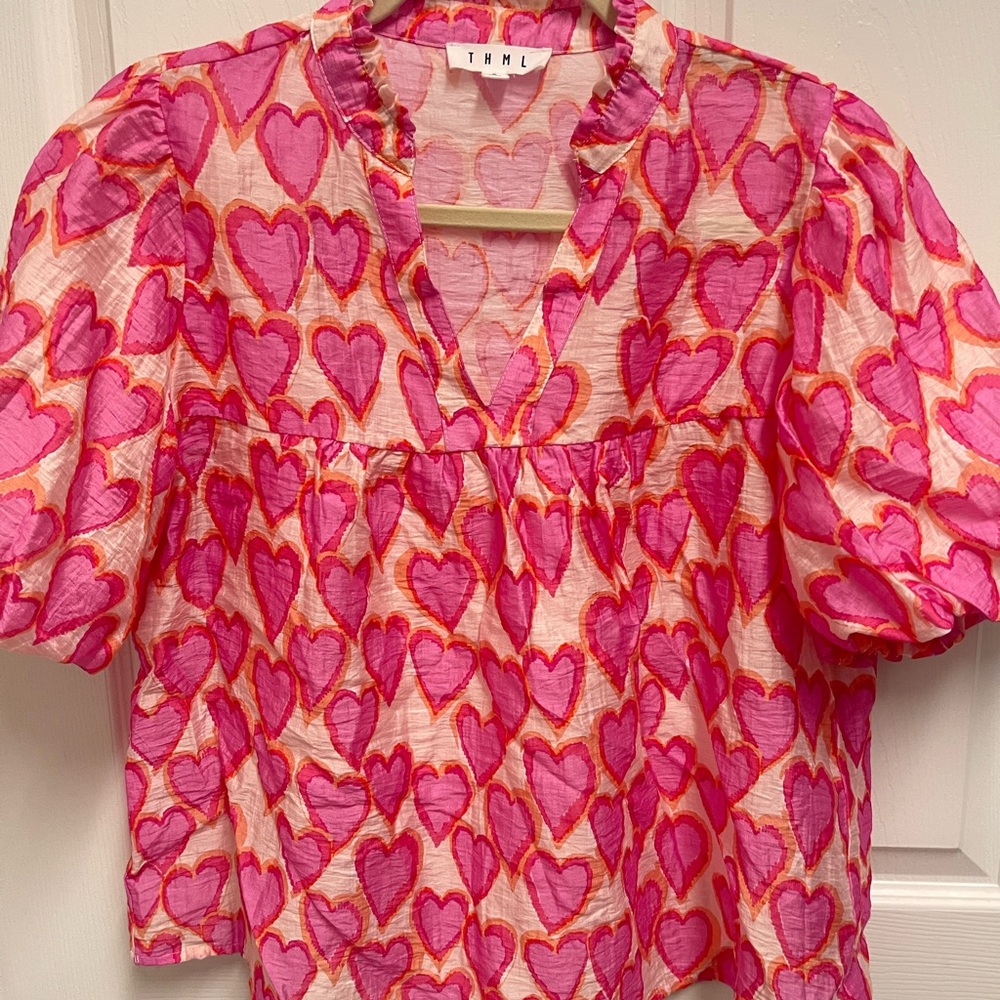 THML Pink Heart Puff Sleeve Blouse - Picture 2 of 11